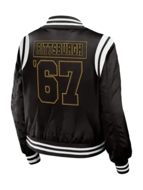Pittsburgh Penguins Black Vintage Satin Bomber Jacket Back