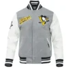 Pittsburgh Penguins Grey And White Letterman Varsity Jacket
