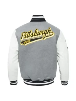 Pittsburgh Penguins Grey And White Letterman Varsity Jacket Back