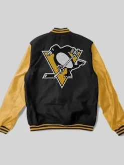 Pittsburgh Penguins Letterman Black Varsity Jacket Back