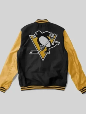 Pittsburgh Penguins Letterman Black Varsity Jacket Back