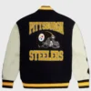 Pittsburgh Steelers Black and White Letterman Jacket Back
