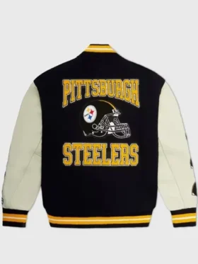 Pittsburgh Steelers Black and White Letterman Jacket Back