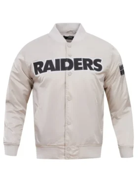 Ryley Marks Las Vegas Raiders Cream Satin Varsity Jacket