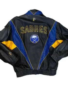 Sabres Vintage Black Leather Zip Up Jacket Back