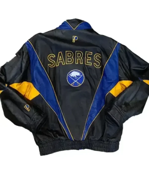 Sabres Vintage Black Leather Zip Up Jacket Back