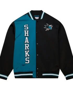 San Jose Sharks Black And Blue Satin Varsity Jacket