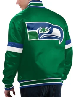 Seahawks Green Satin Varsity Jacket Back