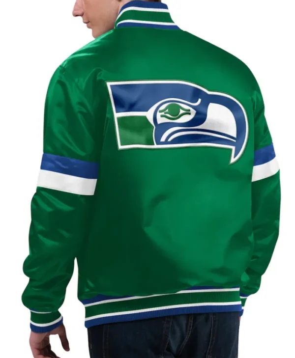 Seahawks Green Satin Varsity Jacket Back