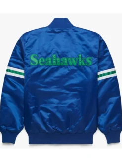 Seahawks Satin Blue Varsity Jacket Back