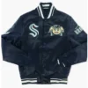 Seattle Kraken Buoy Mascot Blue Satin Varsity Jacket