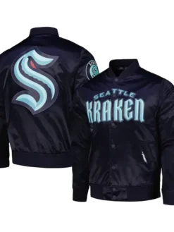 Seattle Kraken Navy Blue Full Snap Varsity Jacket