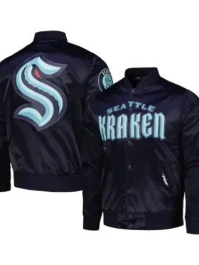 Seattle Kraken Navy Blue Full Snap Varsity Jacket