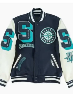 Seattle Mariners Letterman Full Snap Wool Varsity Jacket