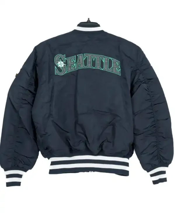 Seattle Mariners Ma-1 Satin Zip Bomber Jacket Back
