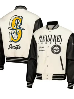 Seattle Mariners White And Black Pleasures Varsity Jacket