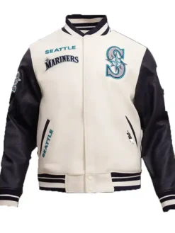 Seattle Mariners White And Black Wool Varsity Jacket