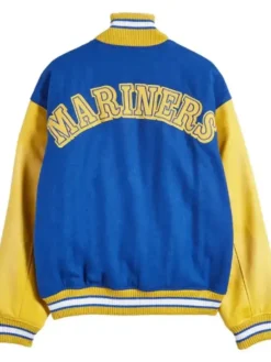 Seattle Mariners Wool Blue And Yellow Varsity Jacket Back