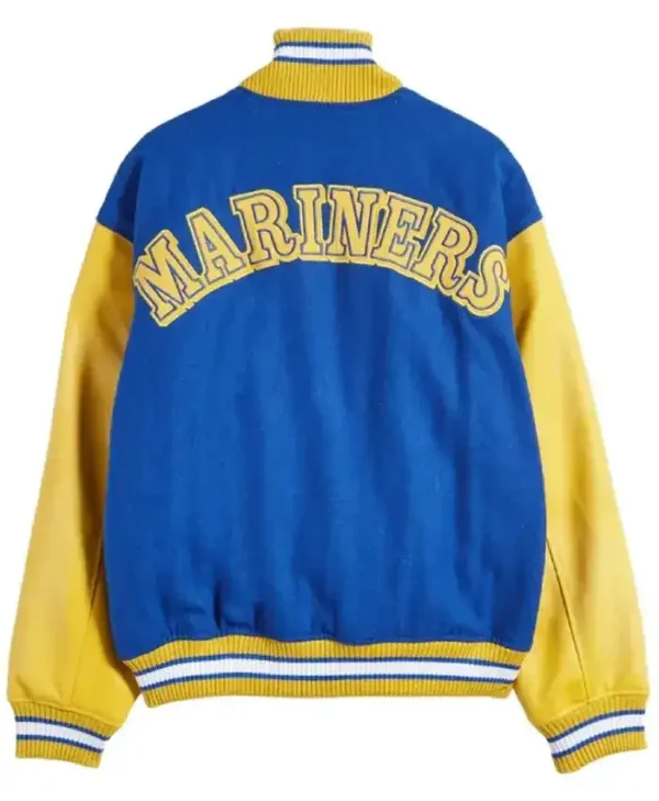 Seattle Mariners Wool Blue And Yellow Varsity Jacket Back