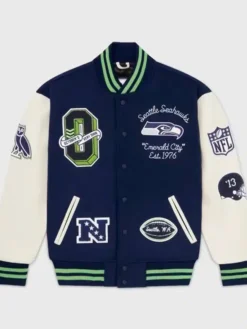 Seattle Seahawks OVO Blue And White Wool Varsity Jacket