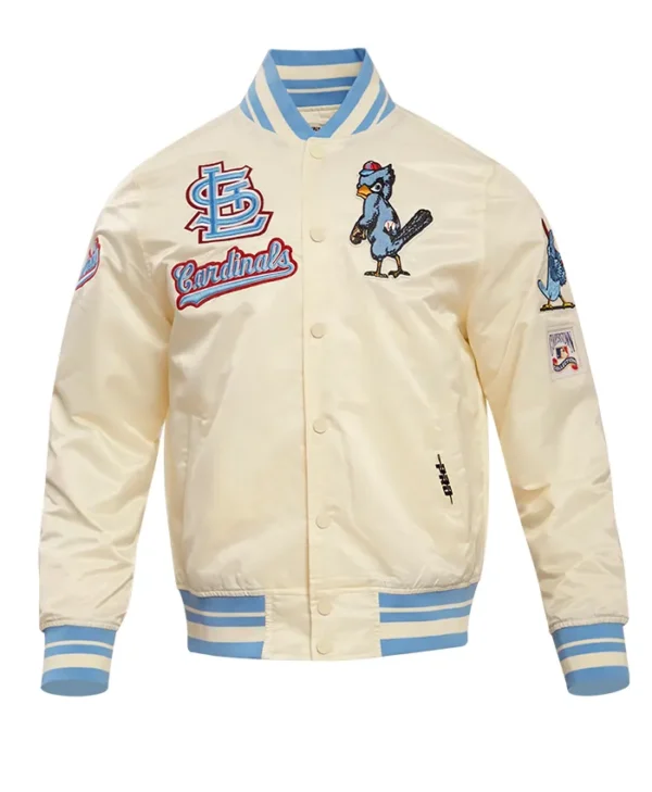 St Louis Cardinals Beige Satin Full Snap Varsity Jacket