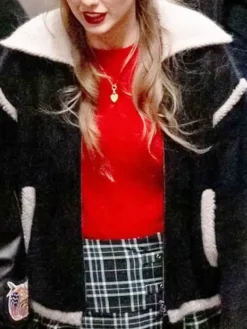 Taylor Swift Christmas Chiefs Game Black Fur Jacket