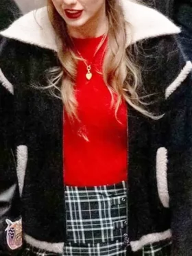 Taylor Swift Christmas Chiefs Game Black Fur Jacket