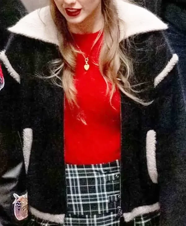 Taylor Swift Christmas Chiefs Game Black Fur Jacket