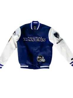 Team Baltimore Ravens Blue and White Wool Varsity Jacket