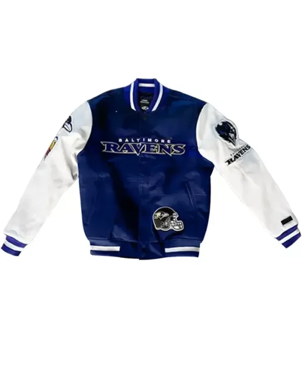 Team Baltimore Ravens Blue and White Wool Varsity Jacket