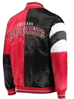 Team Chicago Blackhawks Red And Black Satin Jacket Back