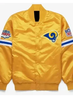 Team Los Angeles Rams Super Bowl XXXIV Yellow Satin Varsity Jacket
