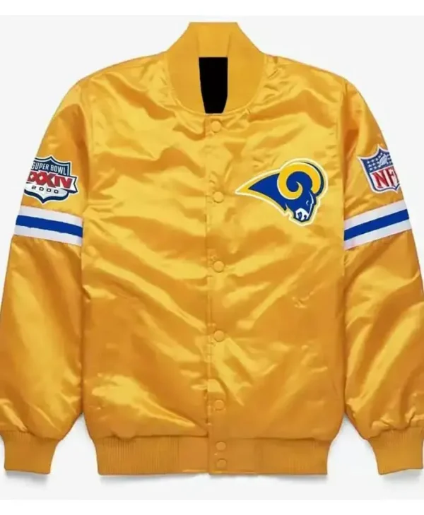 Team Los Angeles Rams Super Bowl XXXIV Yellow Satin Varsity Jacket