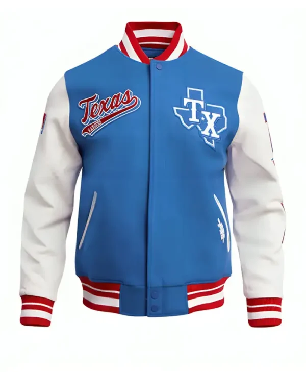 Texas Rangers Blue and White Wool Varsity Jacket