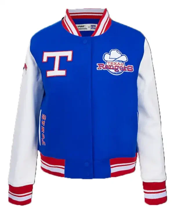 Texas Rangers Letterman Blue Full Snap Varsity Jacket