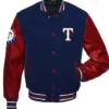 Texas Rangers Navy Blue And Red Full Snap Wool Varsity Jacket