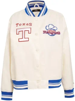 Texas Rangers White Full Snap Varsity Jacket