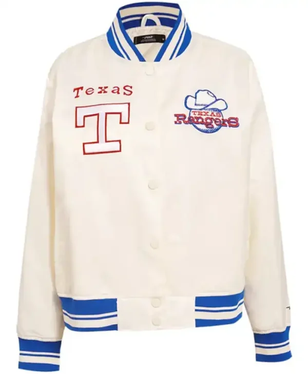 Texas Rangers White Full Snap Varsity Jacket