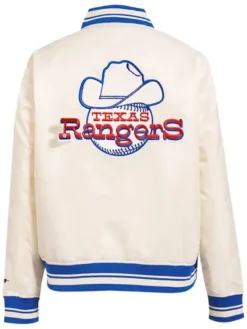 Texas Rangers White Full Snap Varsity Jacket Back