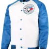 Toronto Blue Jays Clean Up White Satin Varsity Jacket