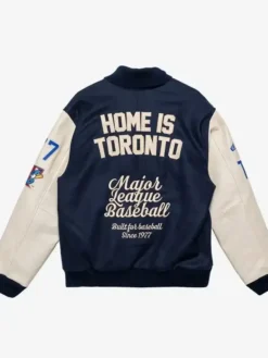 Toronto Blue Jays Navy Blue Wool Letterman Jacket Back