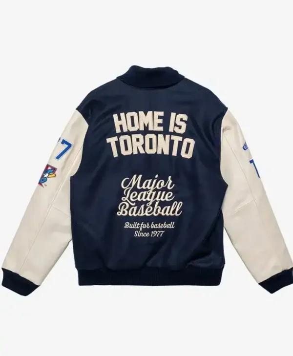 Toronto Blue Jays Navy Blue Wool Letterman Jacket Back