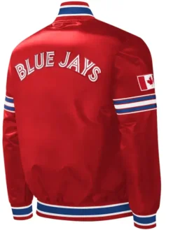 Toronto Blue Jays Red Starter Slider Varsity Jacket Back