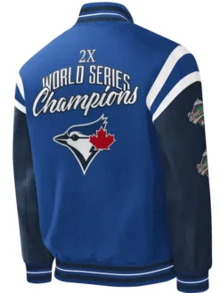 Toronto Blue Jays Starter Royal And Navy Satin Varsity Jacket Back