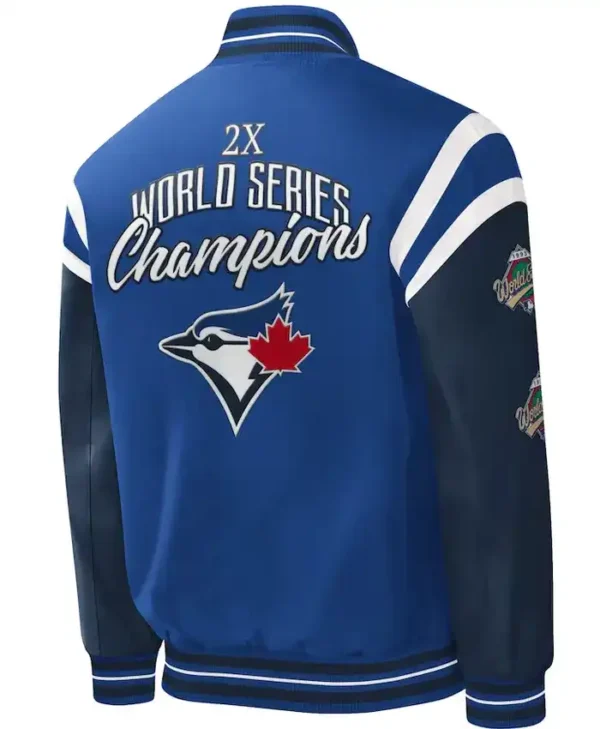 Toronto Blue Jays Starter Royal And Navy Satin Varsity Jacket Back