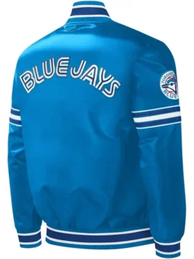 Toronto Blue Jays Starter Slider Blue Satin Varsity Jacket Back
