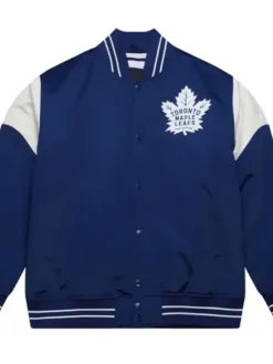 Toronto Maple Leafs Heavyweight Blue and White Satin Varsity Jacket