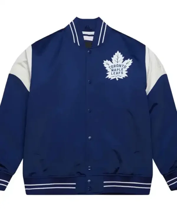 Toronto Maple Leafs Heavyweight Blue and White Satin Varsity Jacket