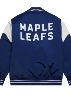 Toronto Maple Leafs Heavyweight Blue and White Satin Varsity Jacket Back