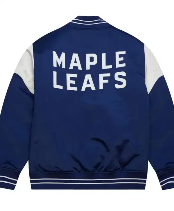Toronto Maple Leafs Heavyweight Blue and White Satin Varsity Jacket Back